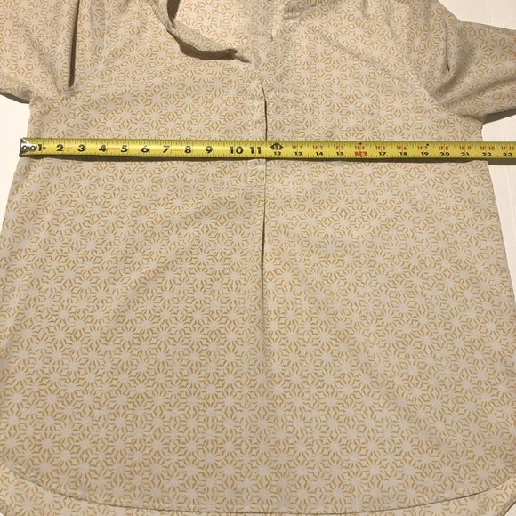 Bass Yellow Print Blouse Adjustable Long Sleeves Notched V Neck  Large 70s Style - Picture 12 of 16